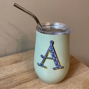 Opalhouse. Monogram ‘A’ Lidded Wine Tumbler with Straw.